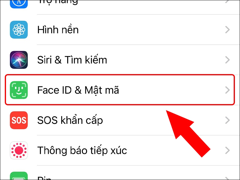 Chọn Face ID & Mật mã